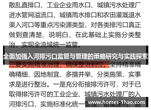 全面加强入河排污口监管与管理的策略研究与实践探索